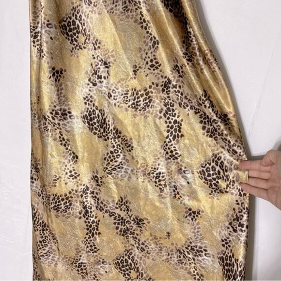 Vintage Premiere Collection Gold Brown Animal Print Satin Maxi Sleep Dress L - Picture 7 of 13